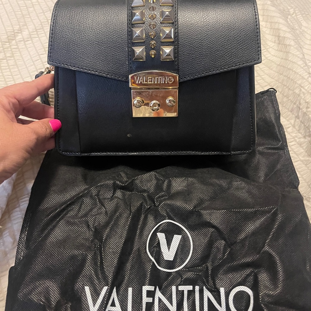 Valentino Black and Gold Studded Crossbody Bag